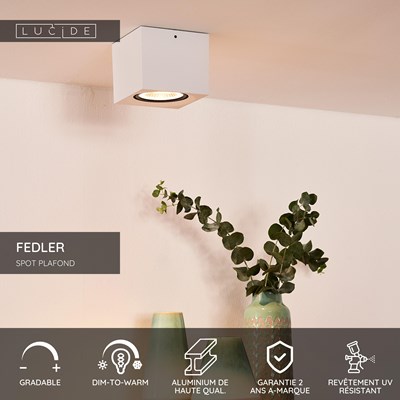 Lucide FEDLER - Spot plafond - LED Dim to warm - GU10 (ES111) - 1x12W 2200K/3000K - Blanc